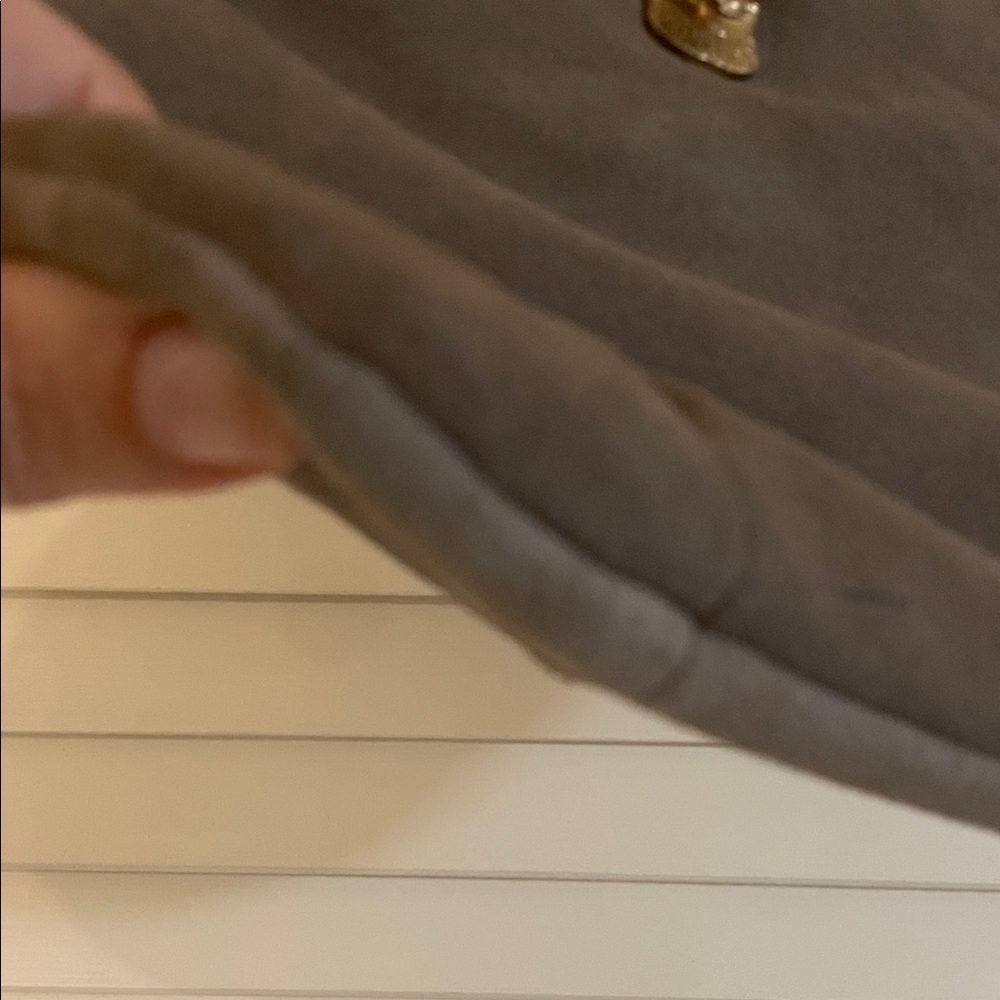 Ruth Saltz Vintage Gray Suede Shoulder Bag with Gold Accents Cougar Head - Picture 12 of 16